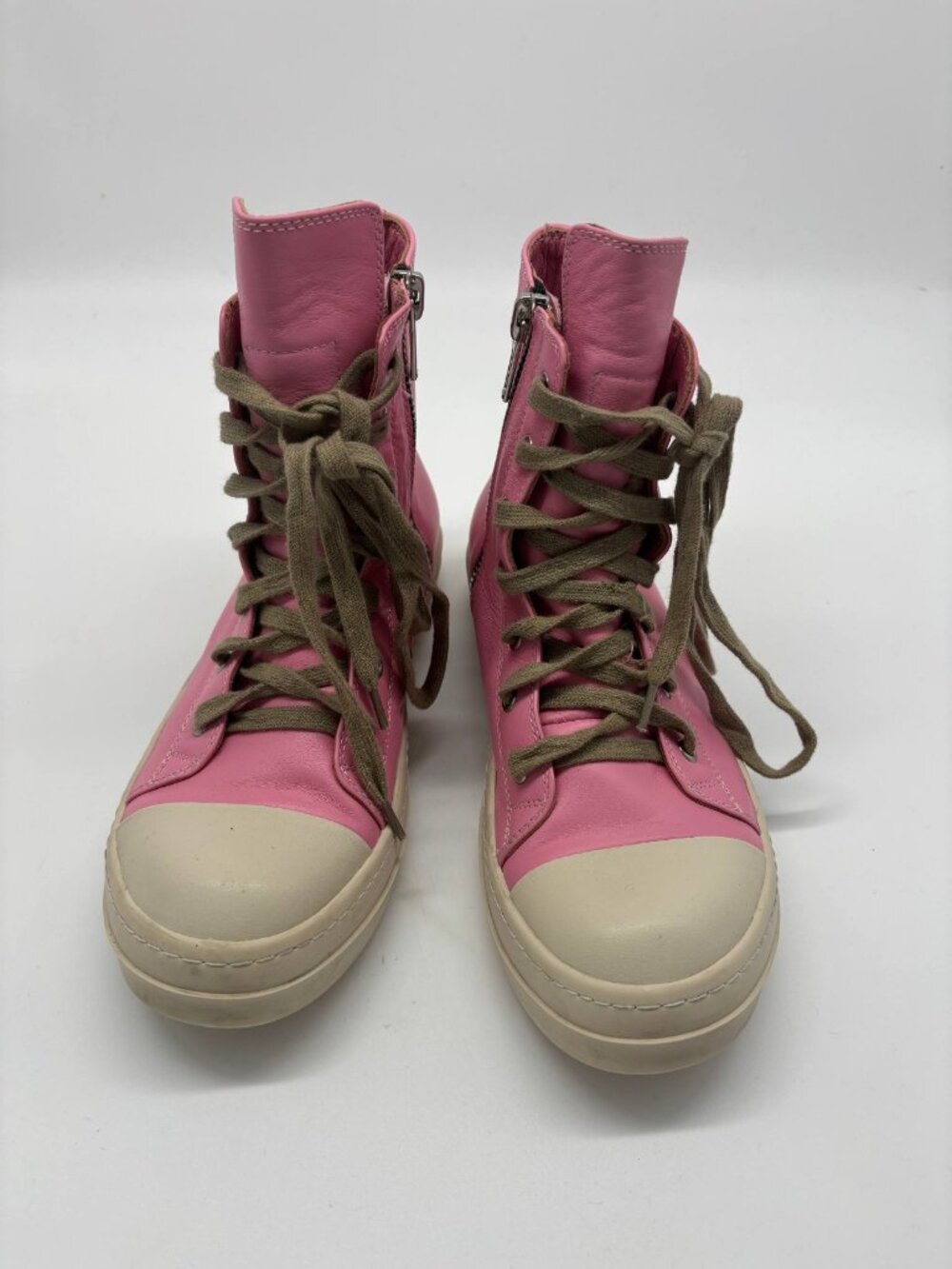 Rick Owens Pink High Top Leather Sneakers Womens 10 41 Made in Italy Phlegethon
